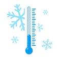 Cold thermometer with a snowflakes. Temperature weather thermometers meteorology, temp control
